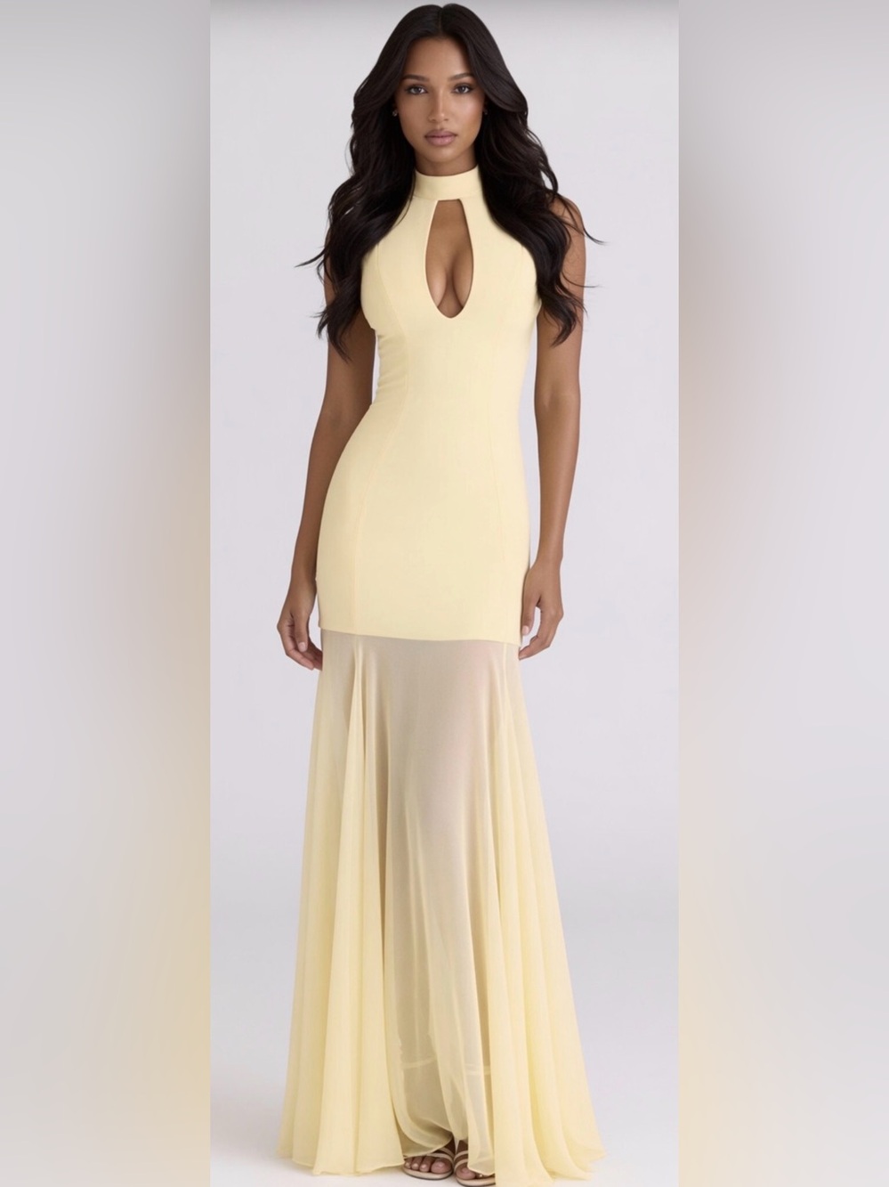 HOUSE OF CB 'Raphaella' Butter Yellow Keyhole Maxi Dress/Small US4-6 $299 - Picture 4 of 12